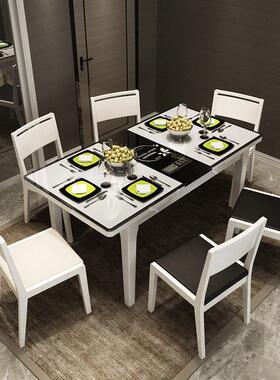 餐桌椅组合简约现代多功能小户型钢化玻璃可伸缩电磁炉火锅饭桌子