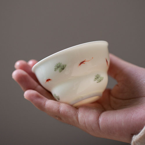 杏白釉手绘葫芦茶杯白瓷品茗杯主人杯纯色客杯家用功夫茶具普洱杯