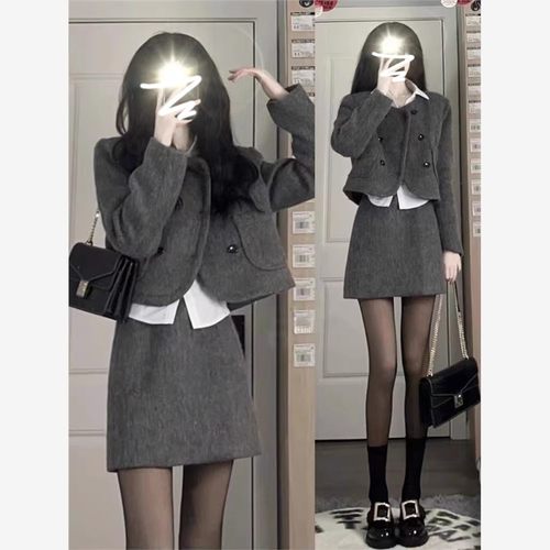 法式小香赫本风套装女2025新款秋冬装盐系轻熟高级感小洋装两件套