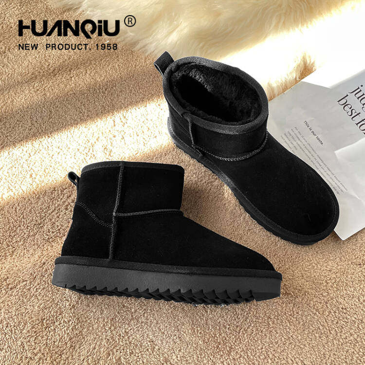 环球雪地靴女鞋真皮黑色冬季加绒加厚时尚保暖户外防滑防水棉鞋子,女鞋,时尚雪地靴,淘宝优惠券,粉丝福利购,淘宝优惠卷