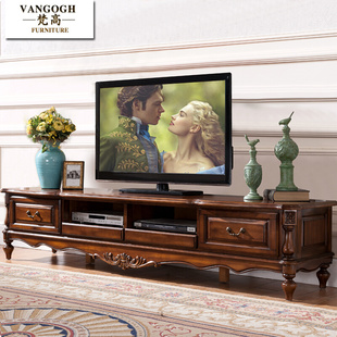 美式 电视机柜子家用复古地柜2.2米视听柜 全实木电视柜客厅欧式
