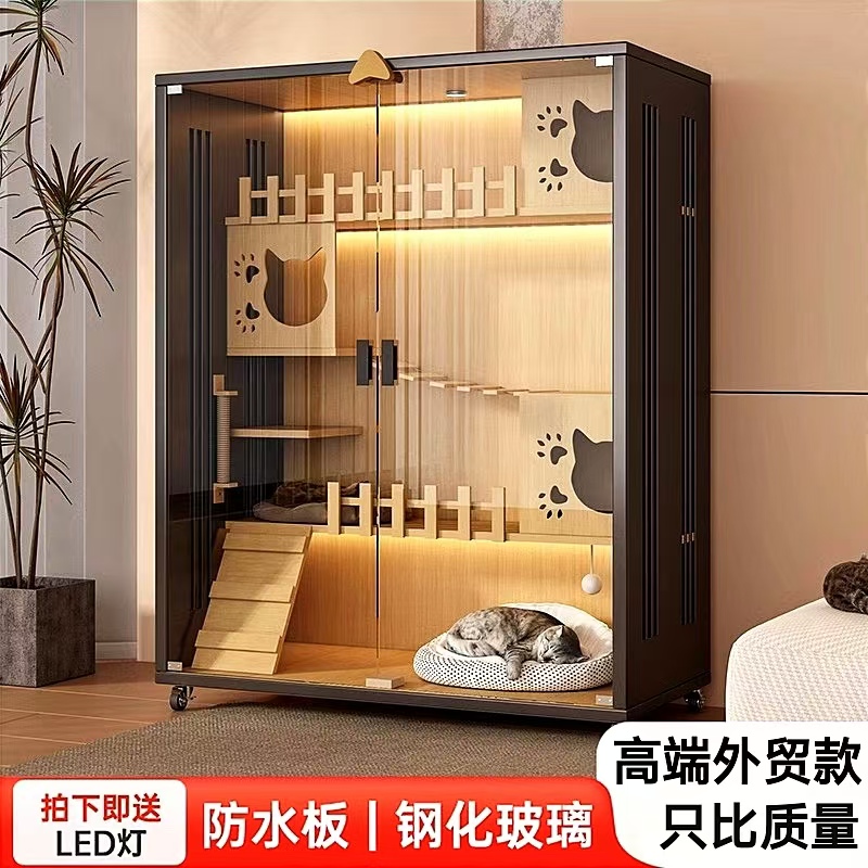 猫窝猫别墅猫笼子四季通用家用室内超大自由空间实木猫屋猫舍爬架