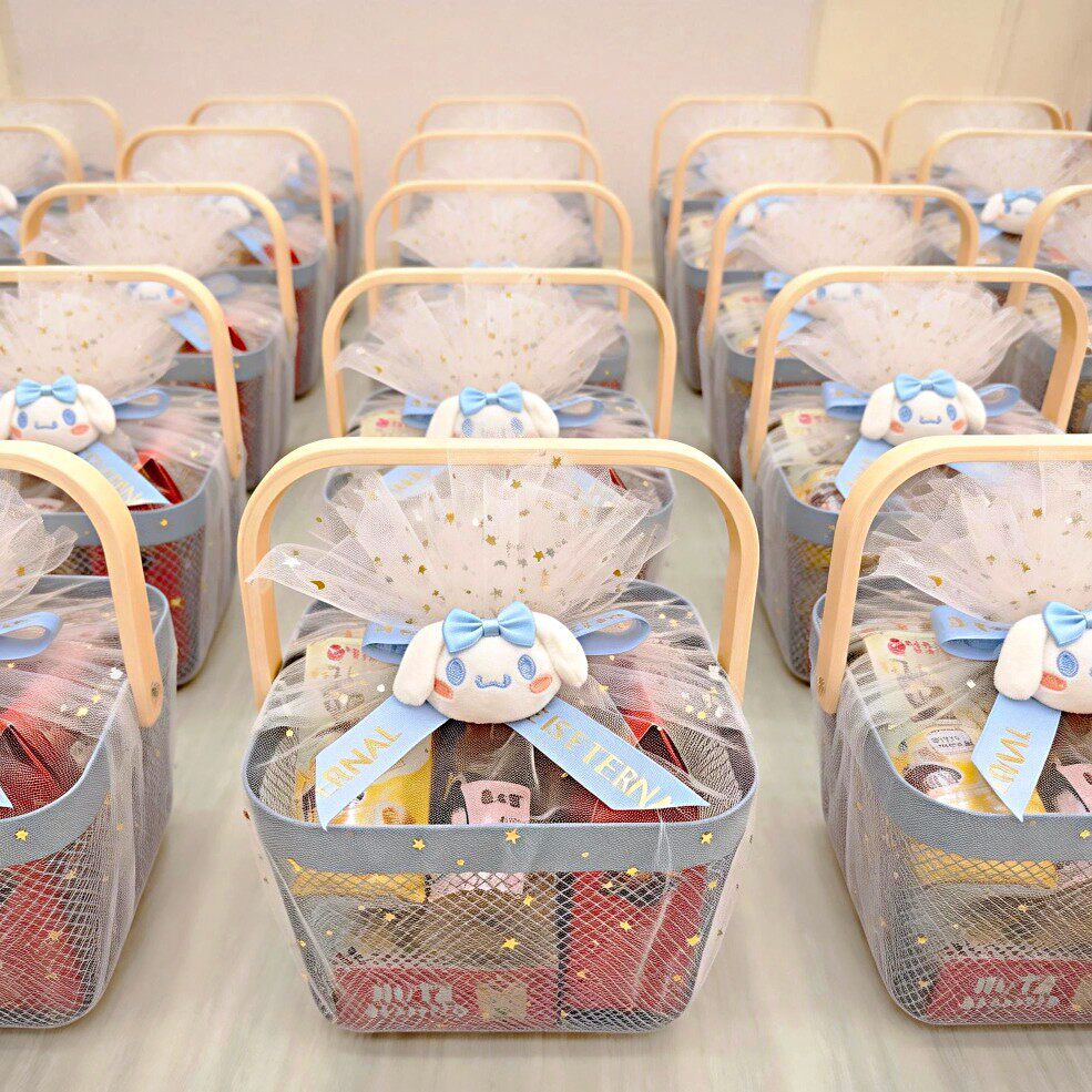 透明网格伴手礼篮子手提礼品袋生日婚礼糖果包装盒蝴蝶结装饰方形