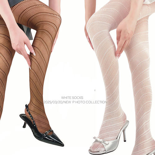 WHITE SOCKS 棕色丝袜镂空螺旋纹渔网袜防勾丝辣妹亚文化打底袜女