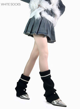 white socks黑色针织腿套女翻边纯色堆堆袜套日系宽松显瘦袜套女