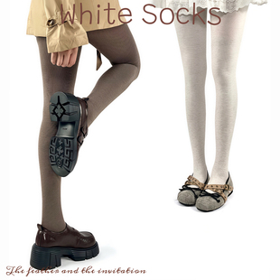 袜女 袜女秋冬微压显瘦保暖打底裤 WHITE SOCKS日系复古竖条纹连裤