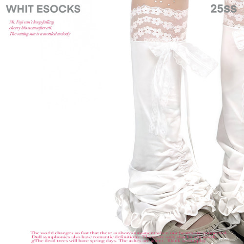 WHITE SOCKS 原创蕾丝花边褶皱腿套法式芭蕾风小腿袜蝴蝶结堆堆袜