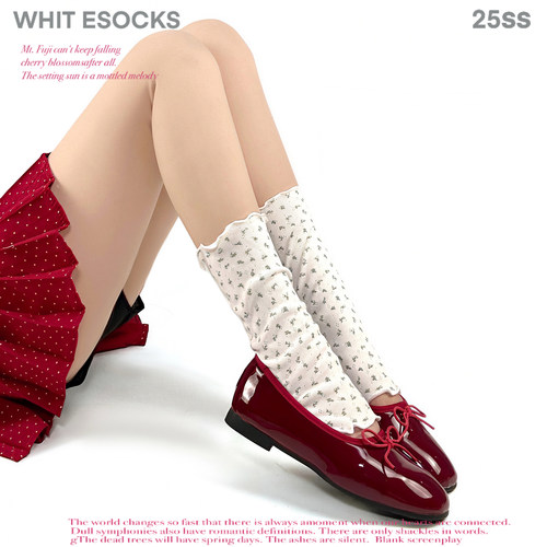 WHITE SOCKS白色花边小腿袜女miu系芭蕾风精梳棉堆堆袜中筒袜女