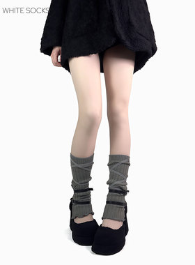 white socks 交叉绑带灰色腿套亚文化y2k辣妹长筒针织小腿堆堆袜
