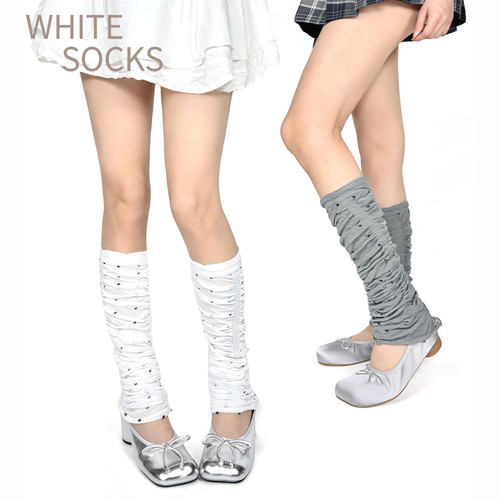 WHITE SOCKS格雷系芭蕾风波点网眼褶皱袜套软妹少女感薄款腿套jk