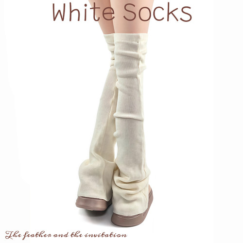 WHITE SOCKS白色过膝袜套女宽边微喇高弹堆堆袜百搭加长大腿腿套