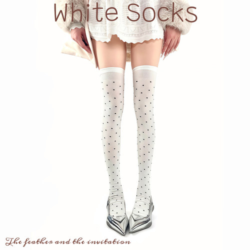WHITE SOCKS日系波点过膝袜女秋冬薄款显瘦大腿袜纯欲无骨长筒袜