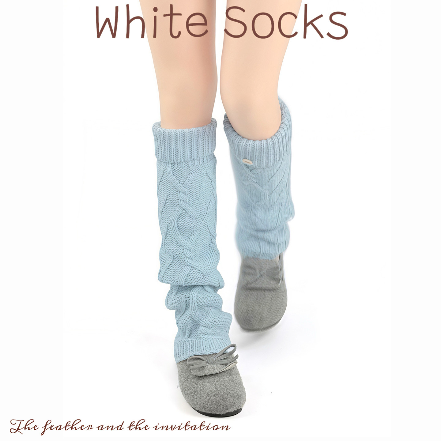 WHITE SOCKS冬款针织麻花堆堆袜套女贝壳扣保暖翻边腿套长筒袜蓝,女士内衣/男士内衣/家居服,中筒袜,淘宝优惠券,粉丝福利购,淘宝优惠卷