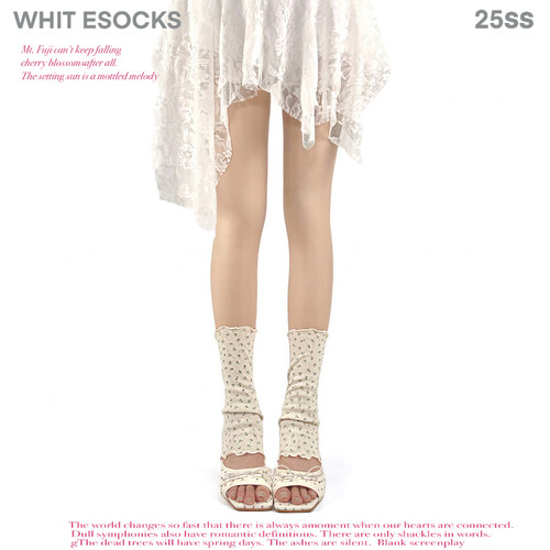 WHITE SOCKS白色碎花边小腿袜女miu系芭蕾风踩脚款棉堆堆袜简约女