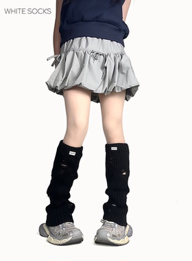 white socks 秋冬黑色堆堆袜针织破洞小腿袜亚文化袜套y2k堆堆袜