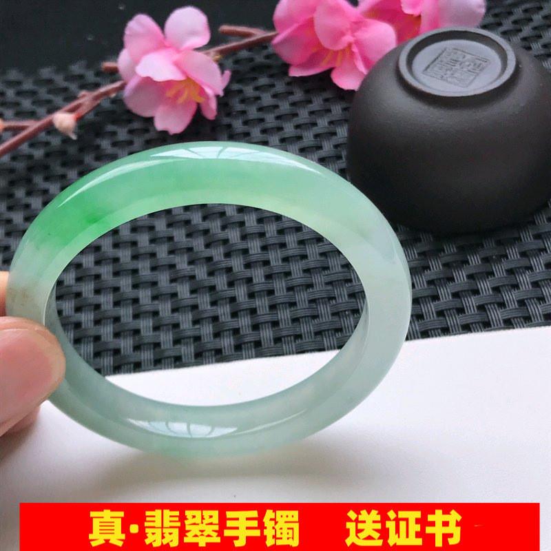 缅甸翡翠冰种阳绿飘花玉镯