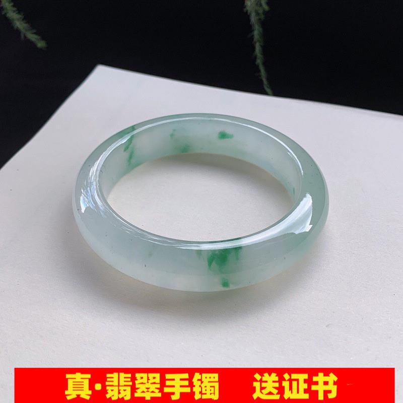 缅甸老坑冰糯种正圈飘蓝花飘花翡翠手镯少女玉石玉镯子处理