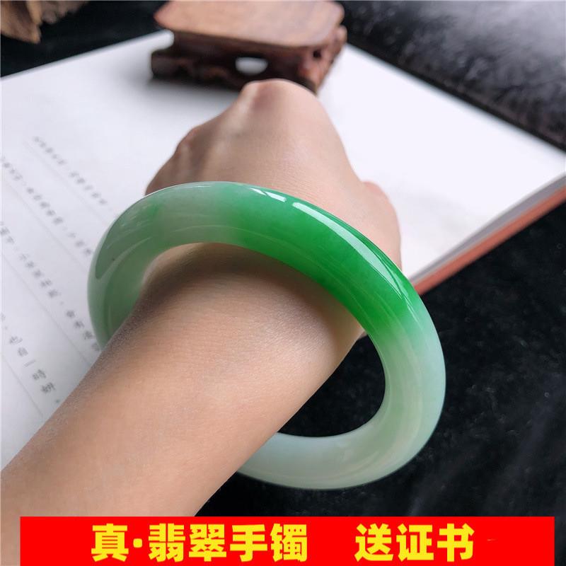 月新品缅甸翡翠手镯冰糯种飘阳绿圆条翡翠玉手镯少女款时尚处理