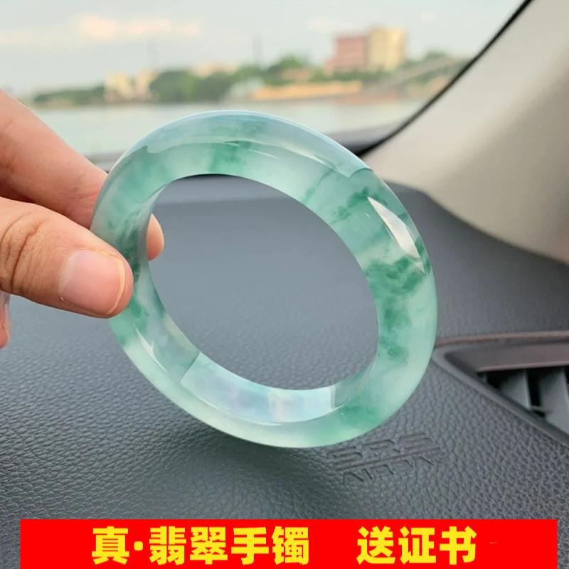 珠宝缅甸翡翠手镯冰种糯种翡翠玉手镯飘花圆条紫罗兰春彩手镯处理