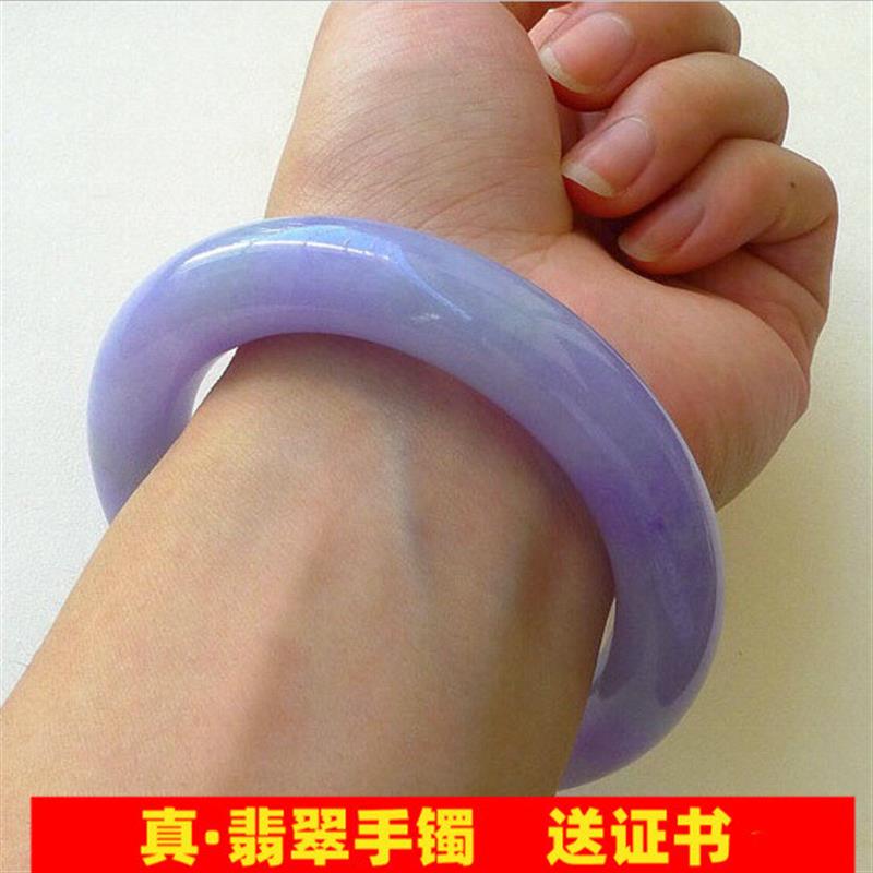 缅甸翡翠手镯女款冰糯种紫罗兰春彩圆条贵妃宽边正圈玉手镯子处理