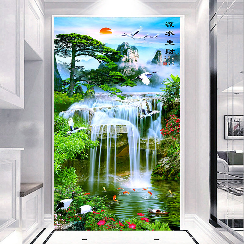现货速发玄关贴画墙贴立体过道走廊自粘装饰画竹林风景玄关墙纸自