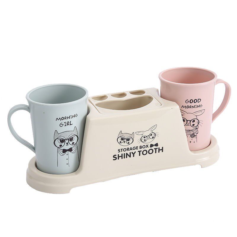 速发牙刷置物架情侣家双人桌面台式款架浴室牙刷牙膏漱口杯用套装