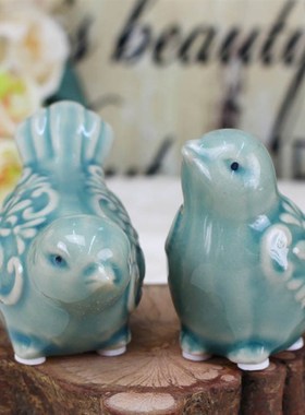 现货速发欧式情侣小鸟陶瓷装饰品摆件复古微景观鱼缸布景客厅家居