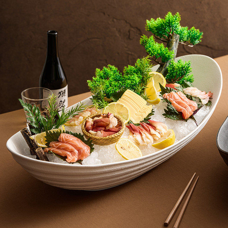 速发优格陶瓷刺身盘海鲜姿造摆盘餐助餐料理盘子酒店自具海鲜冰盘