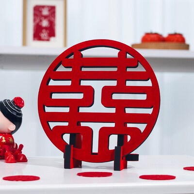 现货速发客厅婚房装饰摆台结婚布置婚礼房间楼梯台阶双喜字摆件婚