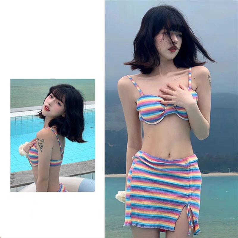 速发新款彩虹比件尼分体感感纯欲网度假风高级性泰式三基套泳装