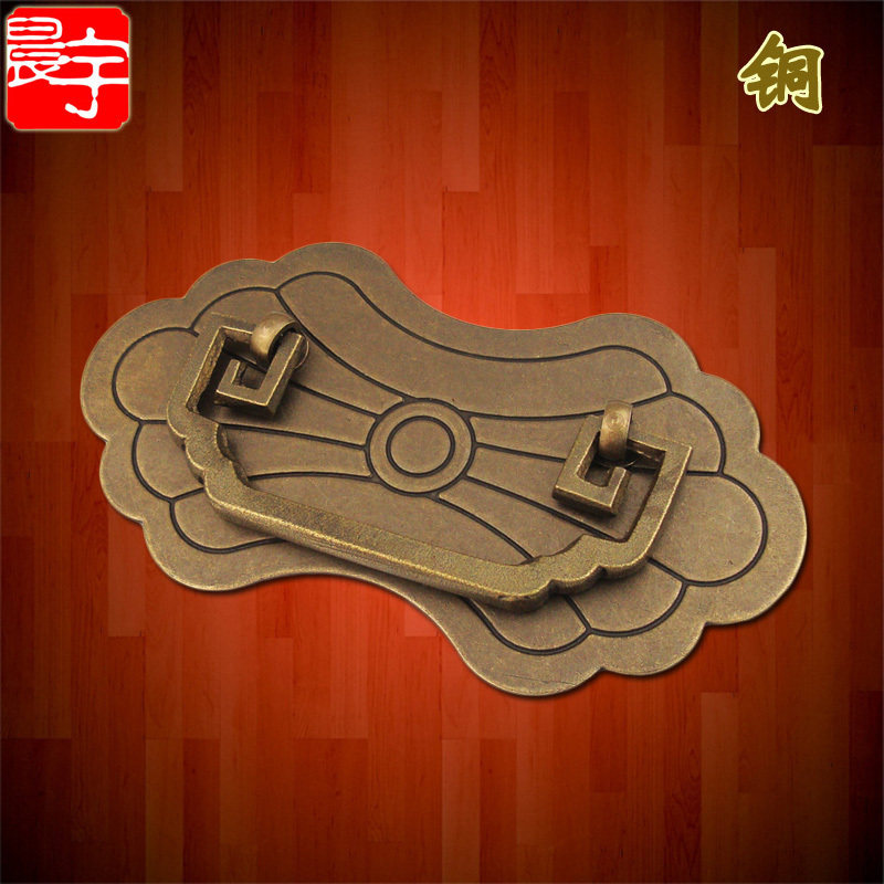 速发中式仿古纯铜抽屉柜门铜箱子小拉手富贵开花中国木复古古建结