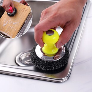 速发【发货直丝】长柄不锈钢洗锅刷带钢丝刷钢丝球钢现锅刷