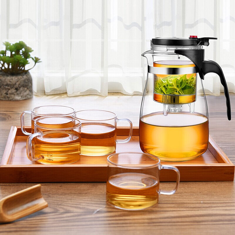 现货速发1000飘逸杯玻璃茶具整套一壶四杯一茶盘泡茶壶煮茶器耐热