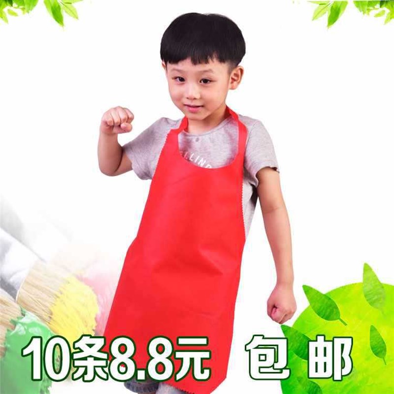 速发可批儿童一次性无纺布围裙无袖画画孩烘儿园小朋友饭兜小衣子