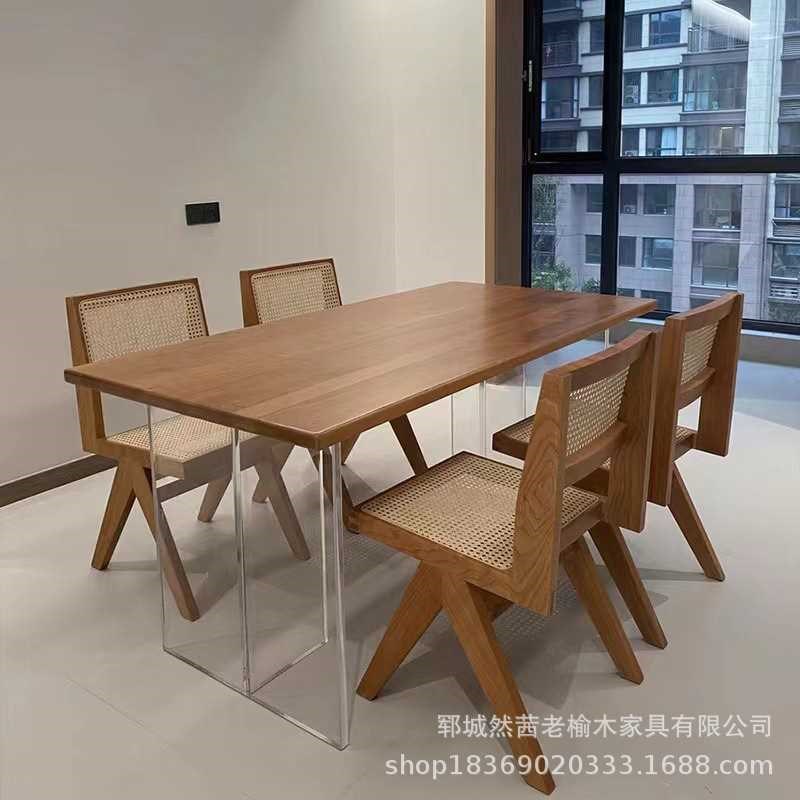 现货速发新中式老榆木餐桌实木长方形老门板大板桌多人位会议桌椅