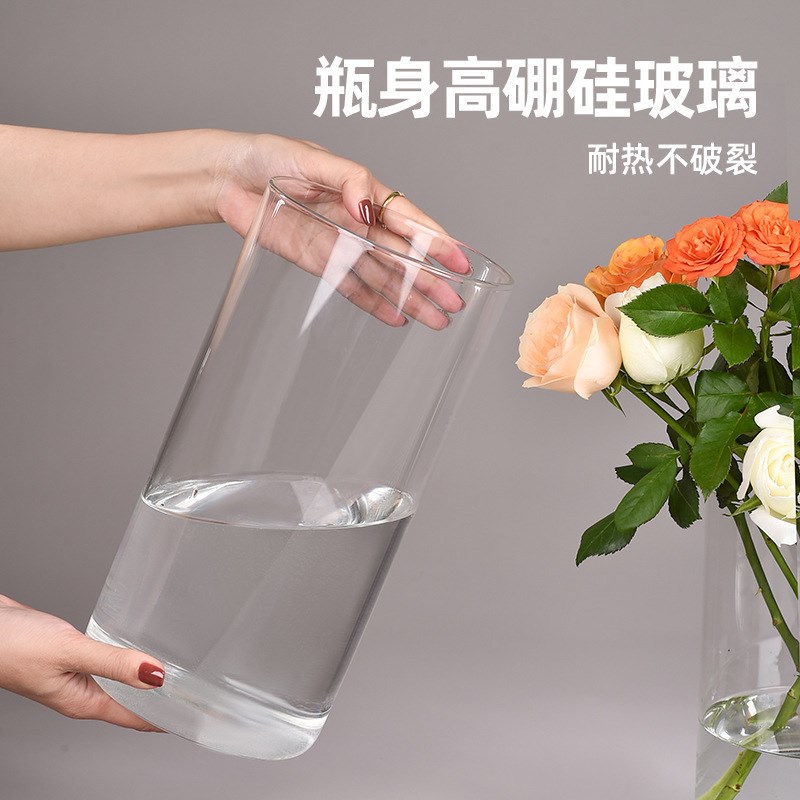 速发简值玻璃罐透明圆形景约瓶直筒家居水培生态瓶高颜观玻璃花瓶