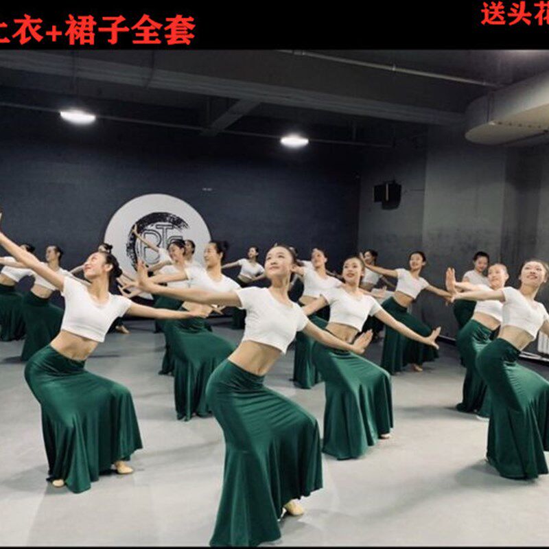 速发成人儿童傣族舞蹈长装练功服鱼尾裙半舞裙舞裙服裙孔雀身蹈演