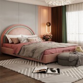 北欧布艺床简约现代卧室彩虹床粉色ins轻奢网红床儿童女孩公主床