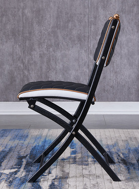 千能舒适折叠椅子便携会议培训椅家用软包靠背椅休闲黑色皮椅