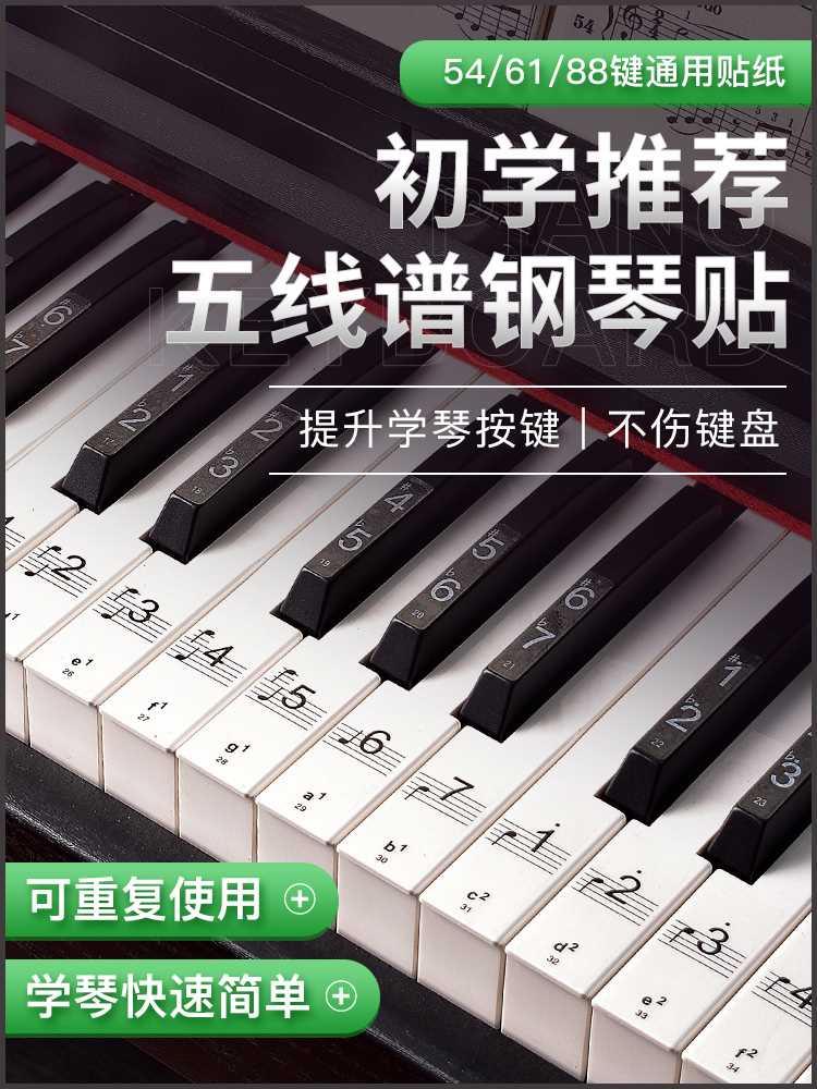 钢琴键盘贴纸88键透明61键54键儿童成人电子琴五线谱简谱按键贴