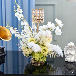 KTV摆台假花包厢装饰仿真花餐桌花摆花客厅茶几台面羽毛花艺摆件