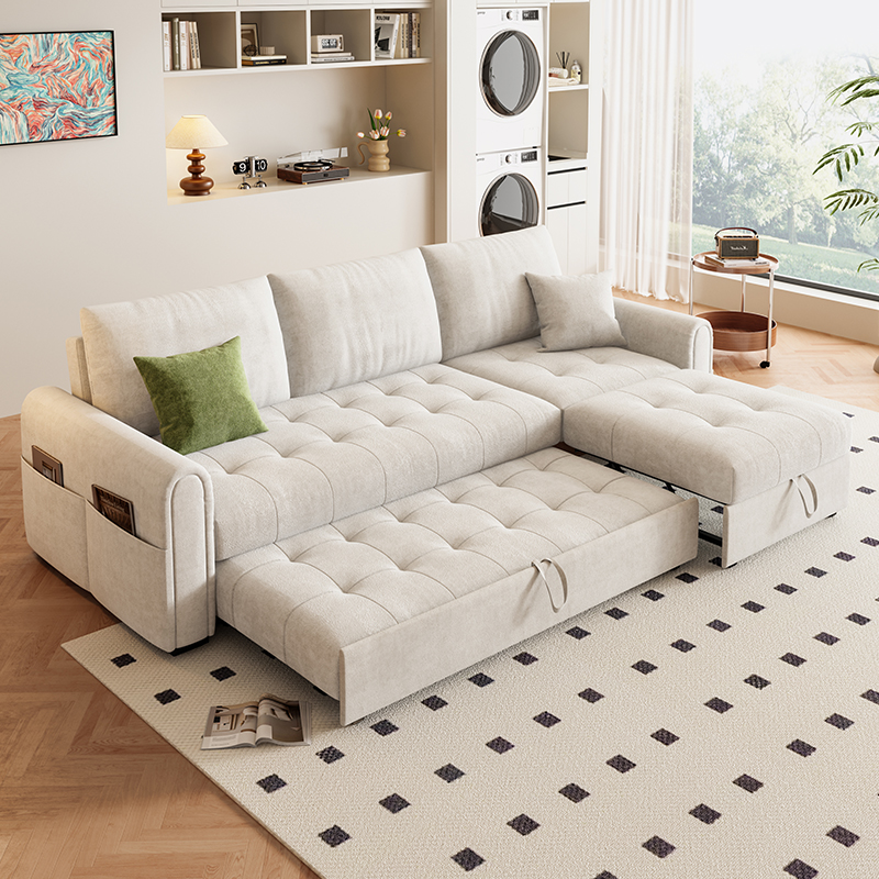 奶油风多功能沙发床折叠一体两用2025新款小户型客厅直排伸缩抽拉