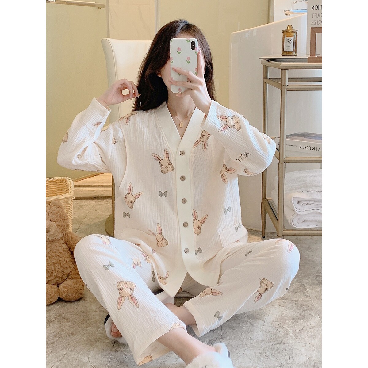 英国netx Kiss月子服春夏纯棉纱布薄款产后夏季孕妇哺乳睡衣大码