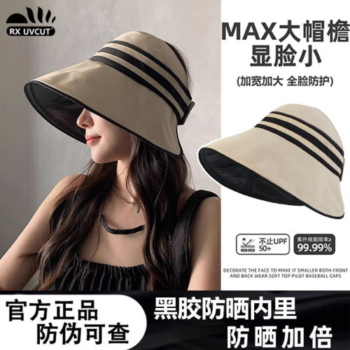 RX UVCUT日本黑胶防晒帽女夏季防紫外线可折叠大檐户外遮阳渔夫帽