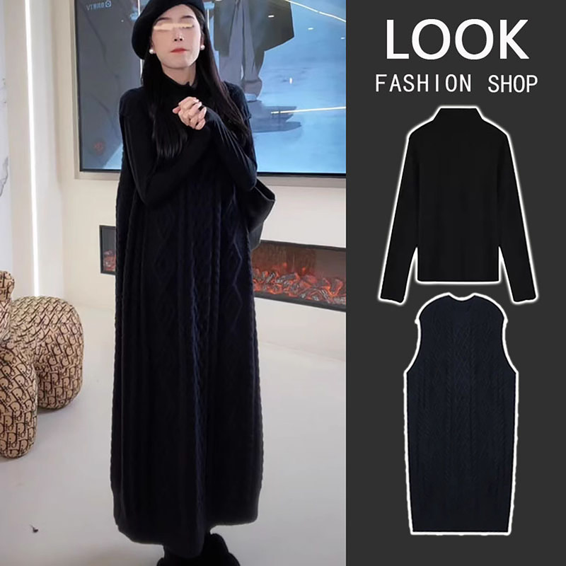 法国Uamtor孕妇装秋冬季连衣裙2025新款针织背带长裙子毛衣两件套