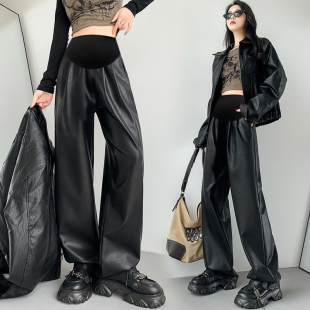 托腹拖地裤 法国G·T孕妇皮裤 辣妈垂感显瘦阔腿裤 时尚 秋冬季