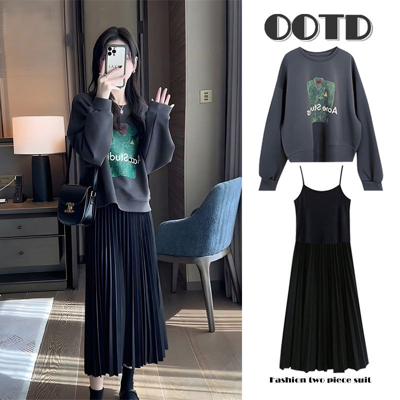 英国DHWA孕妇装秋冬季2025新款温柔休闲卫衣上衣托腹半身裙两件套