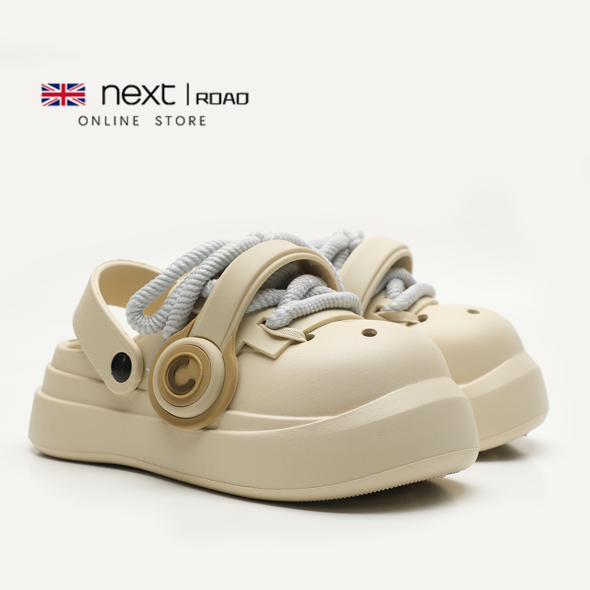 NextRoad英国联名孕妇洞洞鞋新款夏季厚底朋克风情侣两穿大头凉鞋