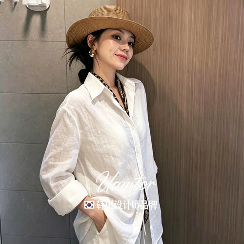 韩国Uamtor老钱风POLO领衬衫女26早秋新款小马标刺绣休闲外搭衬衣