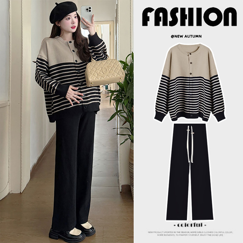 法国Uamtor孕妇套装秋冬时尚针织毛衣外套宽松高级感阔腿裤两件套